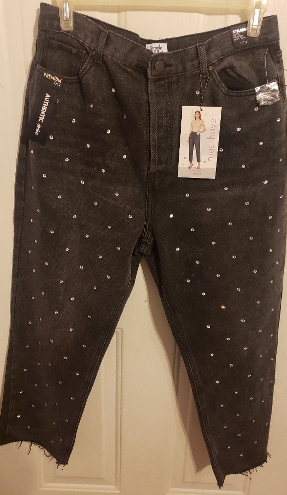 Simple Society Straight Super High Rise Button Fly Rhinestones 17/33